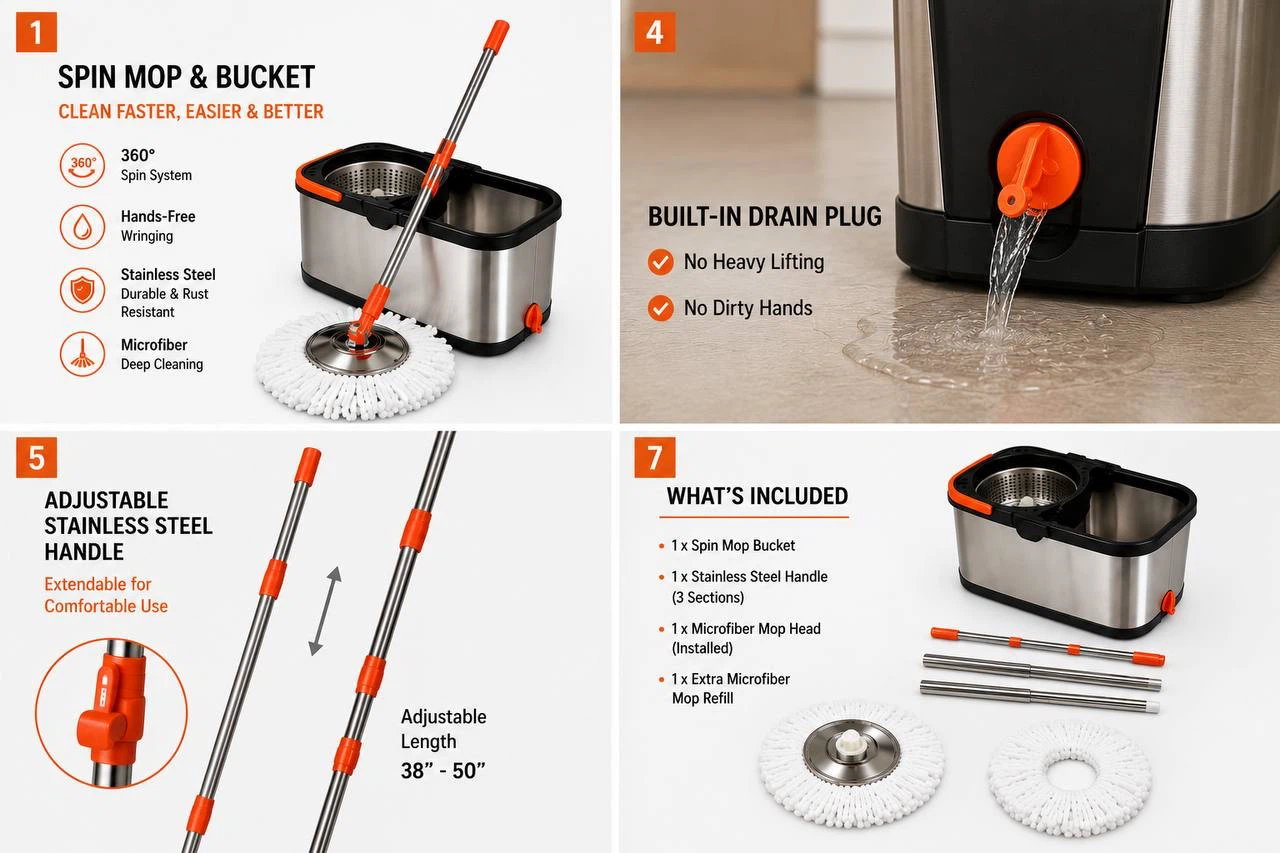Spin Mop & Bucket System with Extra Microfiber Head - photo 2