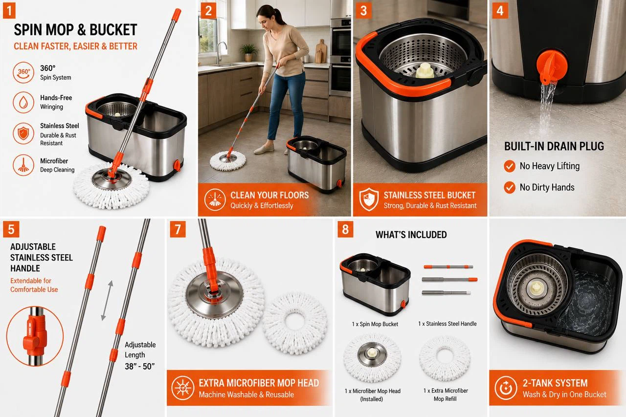 Spin Mop & Bucket System with Extra Microfiber Head - photo 3