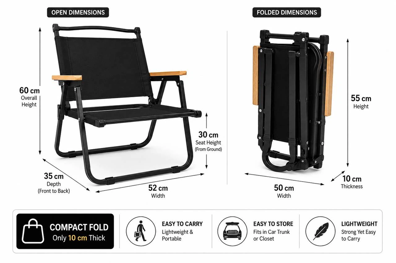 Black Folding Camp Chair with Wooden Armrests - photo 2