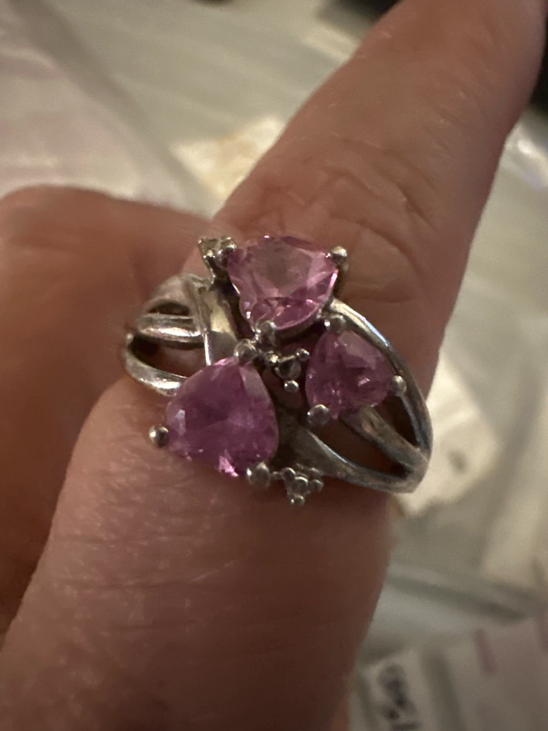 Silver Ring with Pink Stones