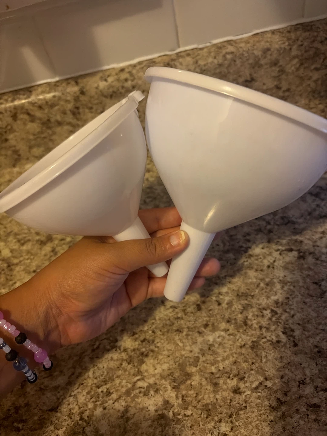 Set of 2 White Plastic Funnels