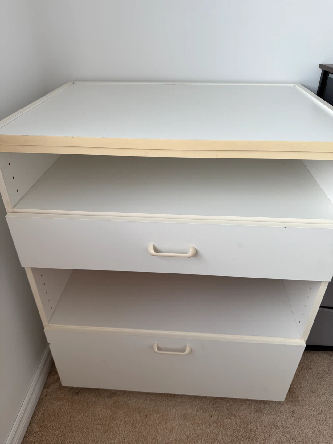 White Storage Unit with Drawers and Shelves