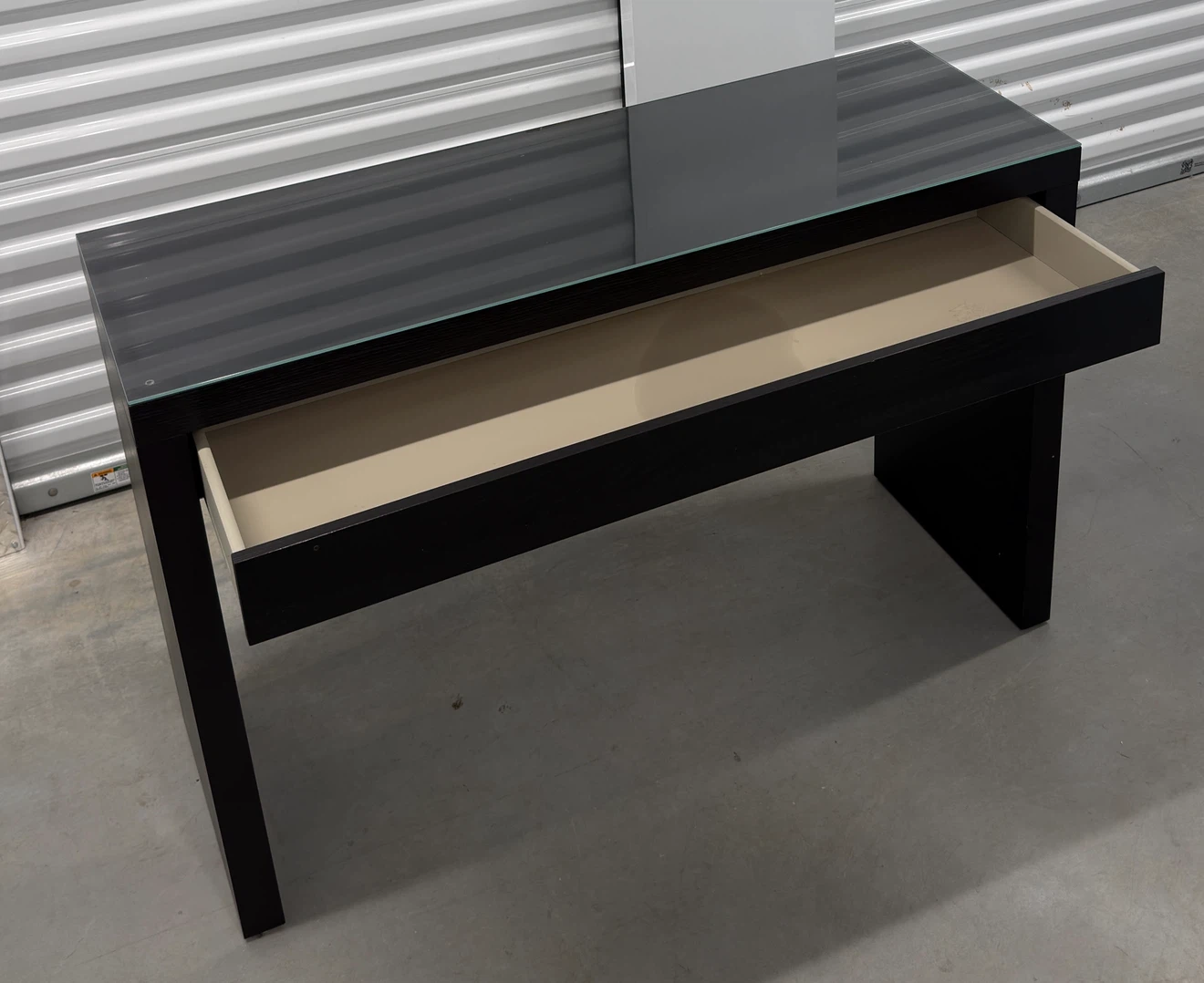 Black Glass Console Table with Drawer – Entryway/Sofa Table