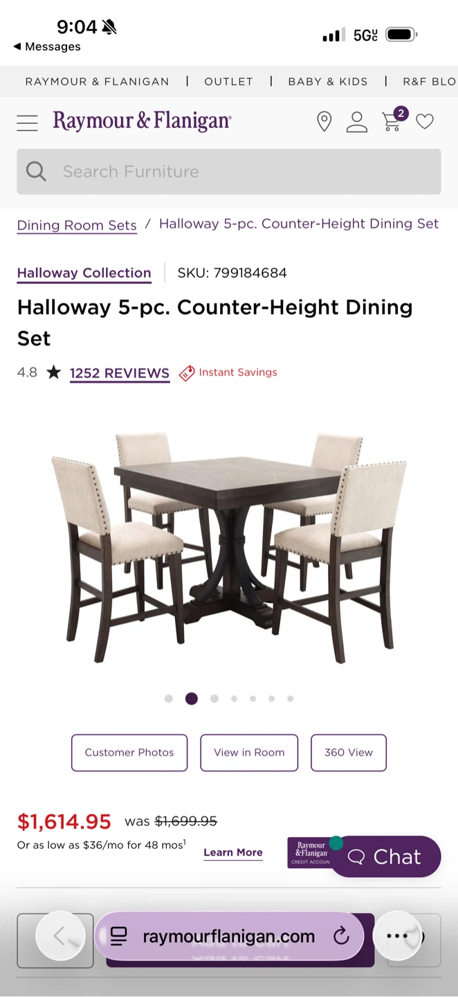 Raymour & Flanigan Halloway 5-pc. Counter-Height Dining Set