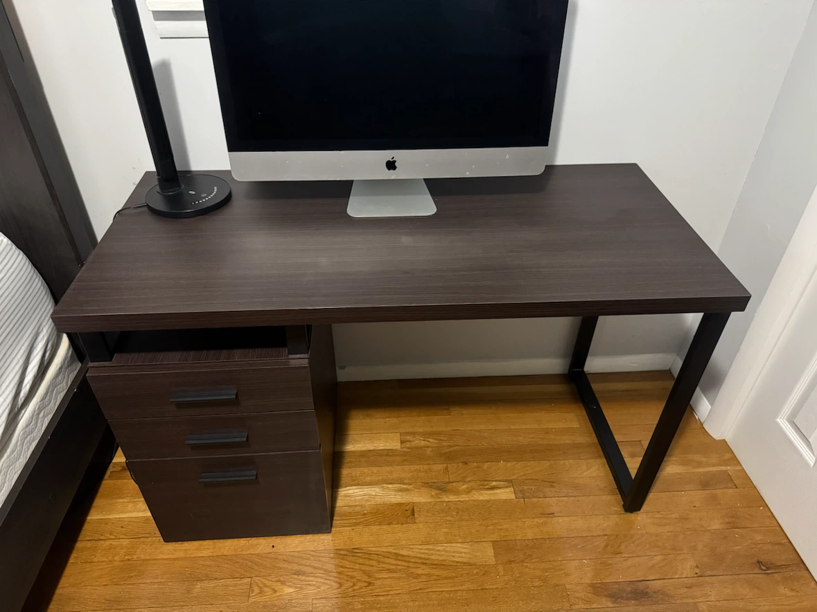 Dark Wood Desk with Drawers and Chair