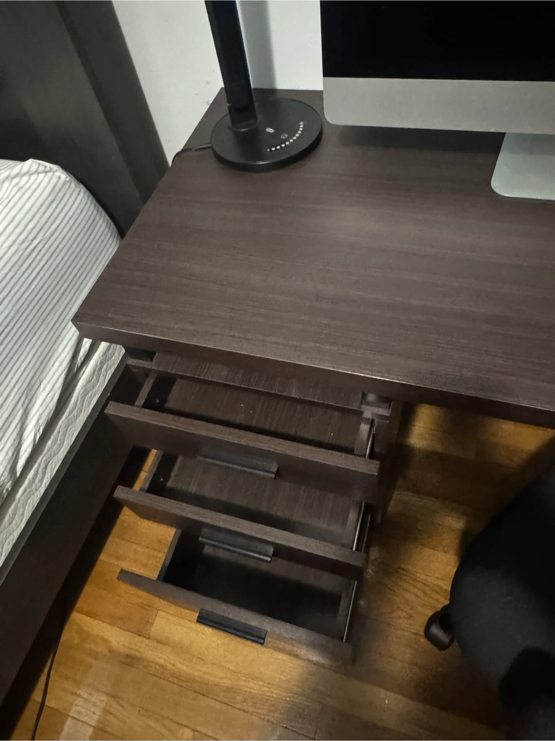 Dark Wood Desk with Drawers and Chair - photo 2