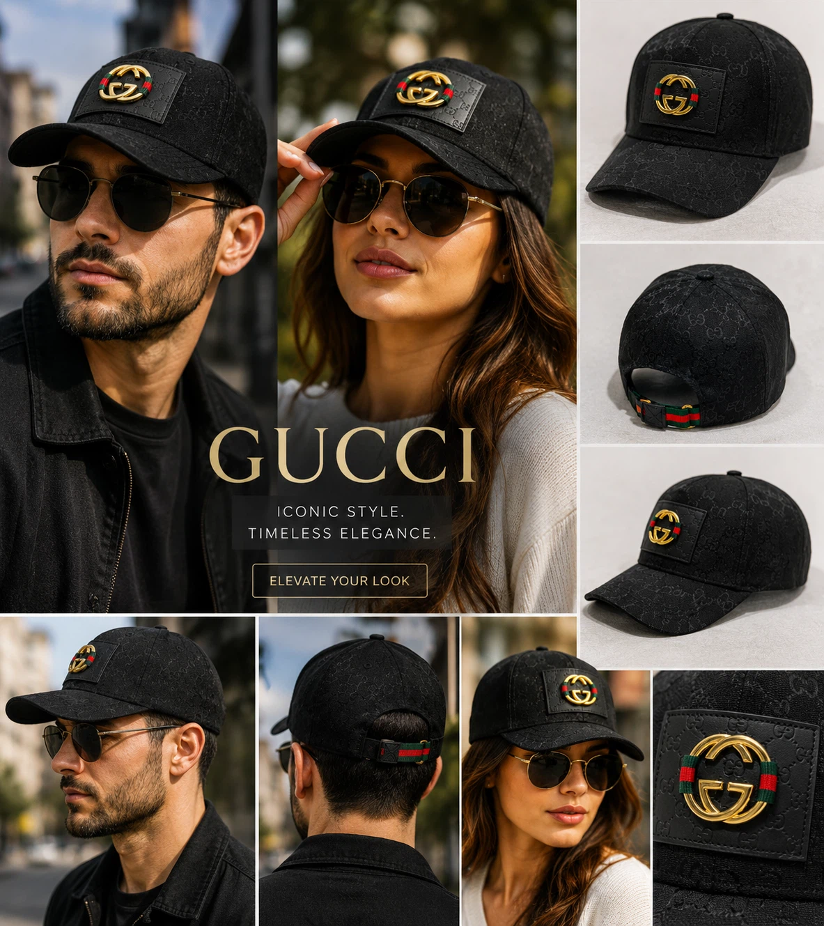 Gucci Black GG Monogram Baseball Cap