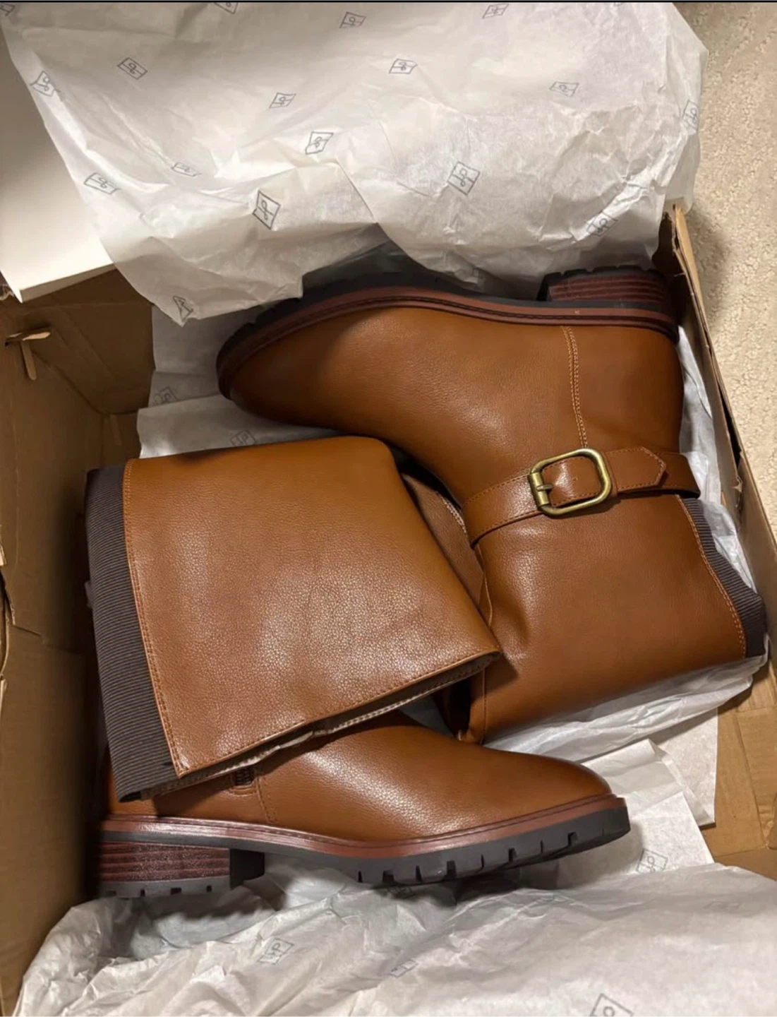 Brown Faux Leather Knee-High Boots