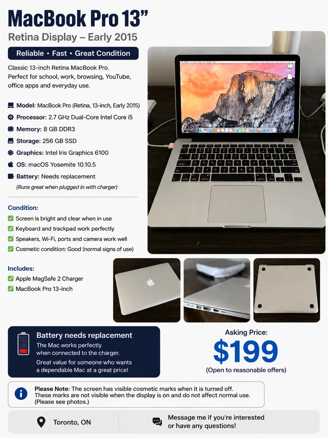Apple MacBook Pro 13” Retina (Early 2015) i5/8GB/256GB SSD