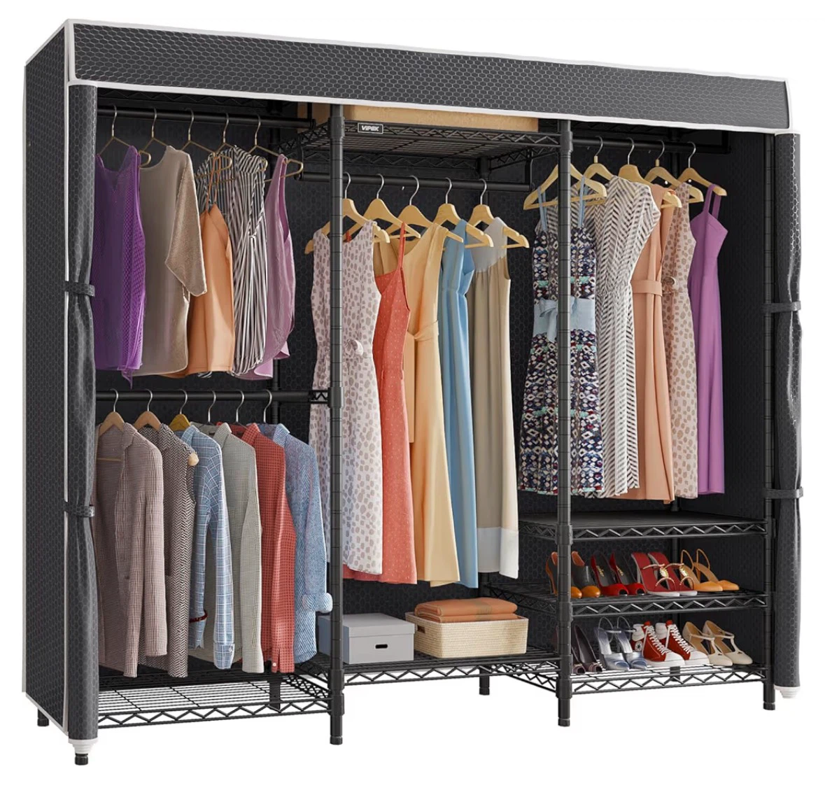 Wire Closet Organizer with Shelves and Hanging Rods