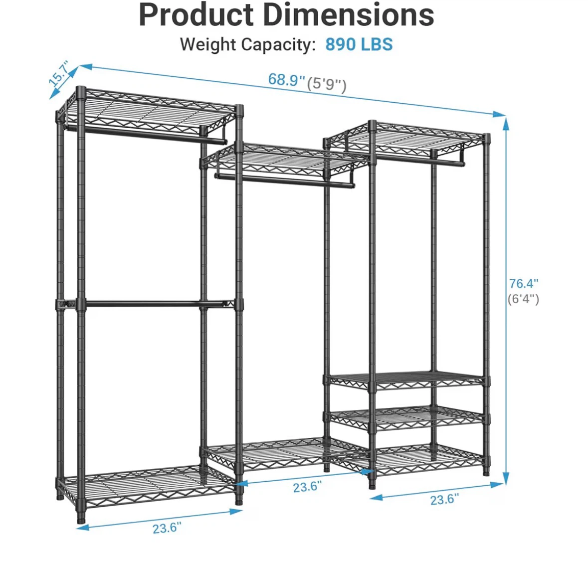 Wire Closet Organizer with Shelves and Hanging Rods - photo 2