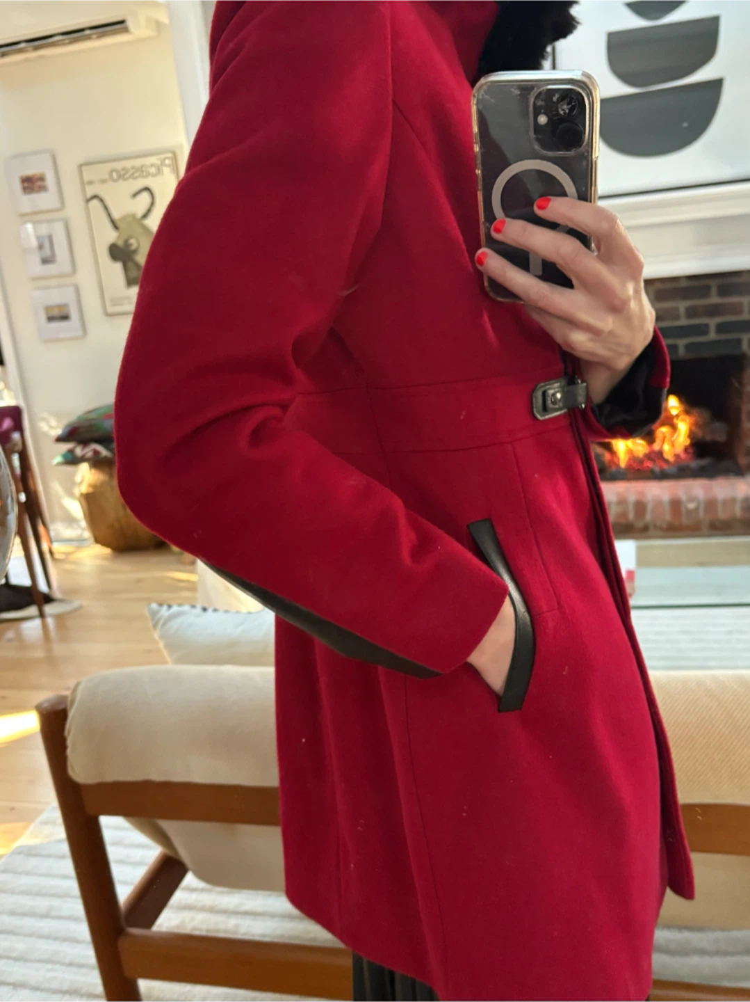 VIA SPIGA Red Wool Blend Coat with Faux Fur Collar - photo 3