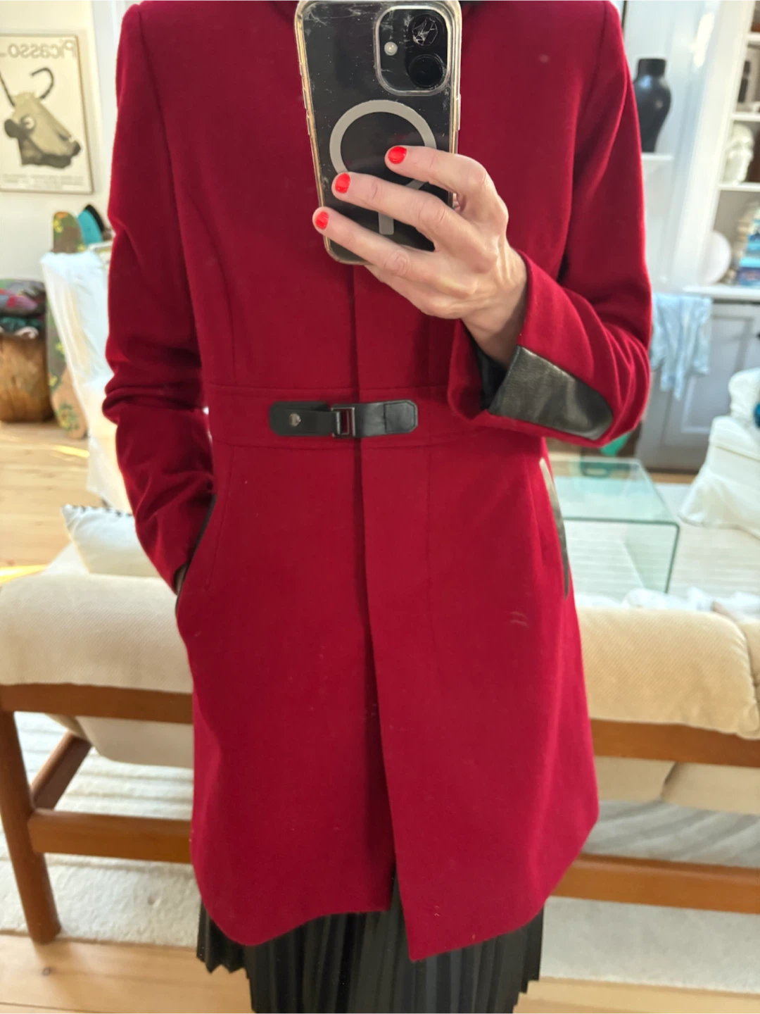 VIA SPIGA Red Wool Blend Coat with Faux Fur Collar - photo 4