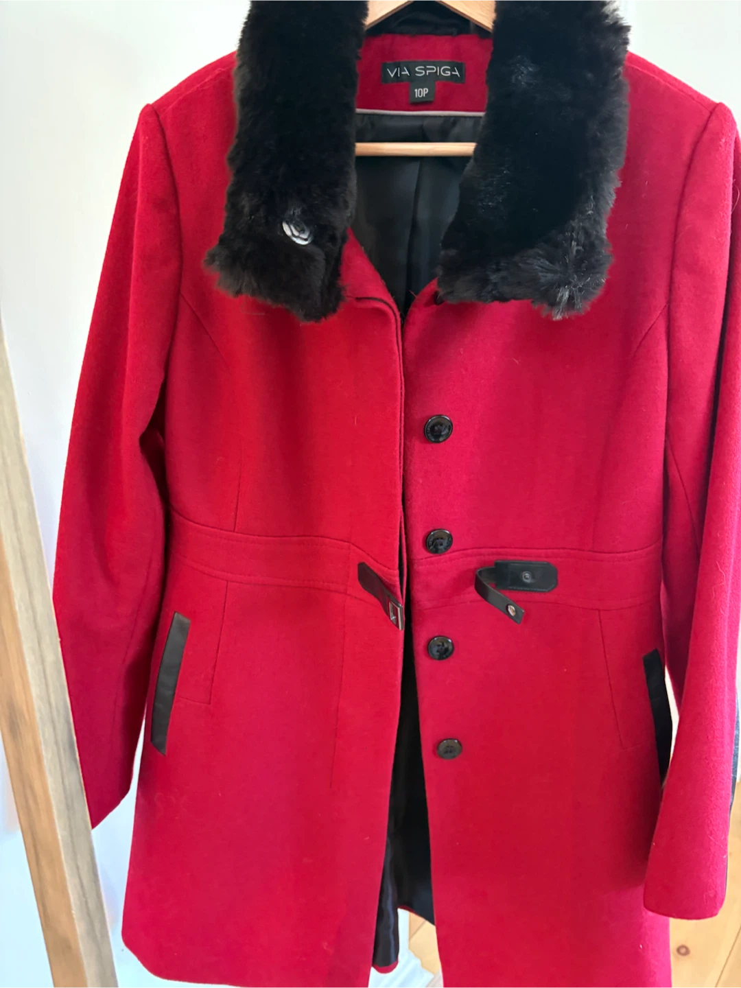 VIA SPIGA Red Wool Blend Coat with Faux Fur Collar - photo 5