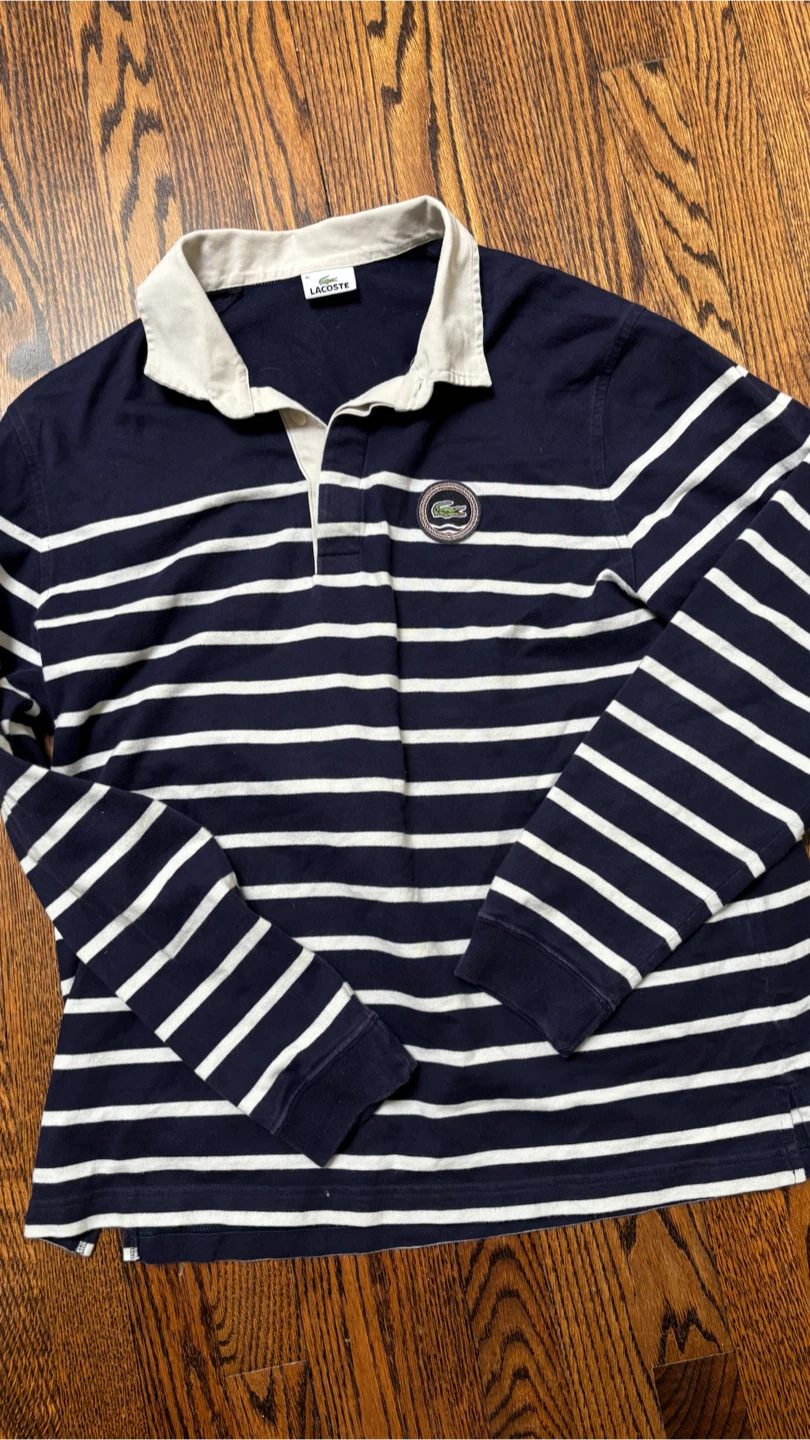 Lacoste Long Sleeve Rugby Shirt - Navy/White Stripes - XL - photo 2
