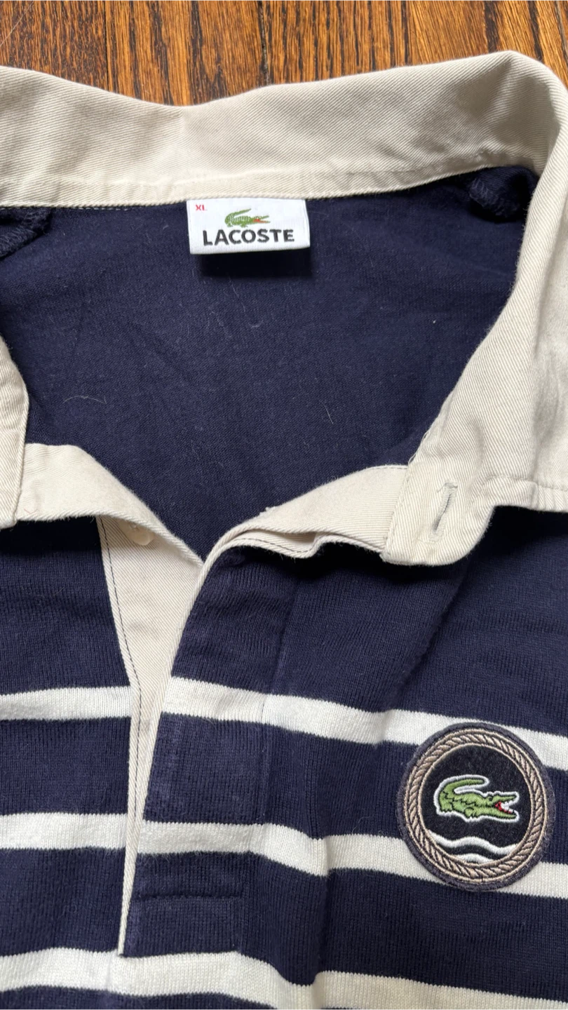 Lacoste Long Sleeve Rugby Shirt - Navy/White Stripes - XL - photo 3
