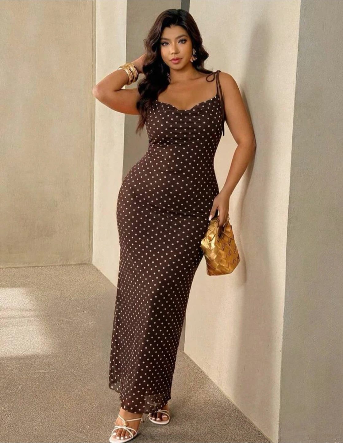 Brown Polka Dot Maxi Dress — Size 2XL - photo 3