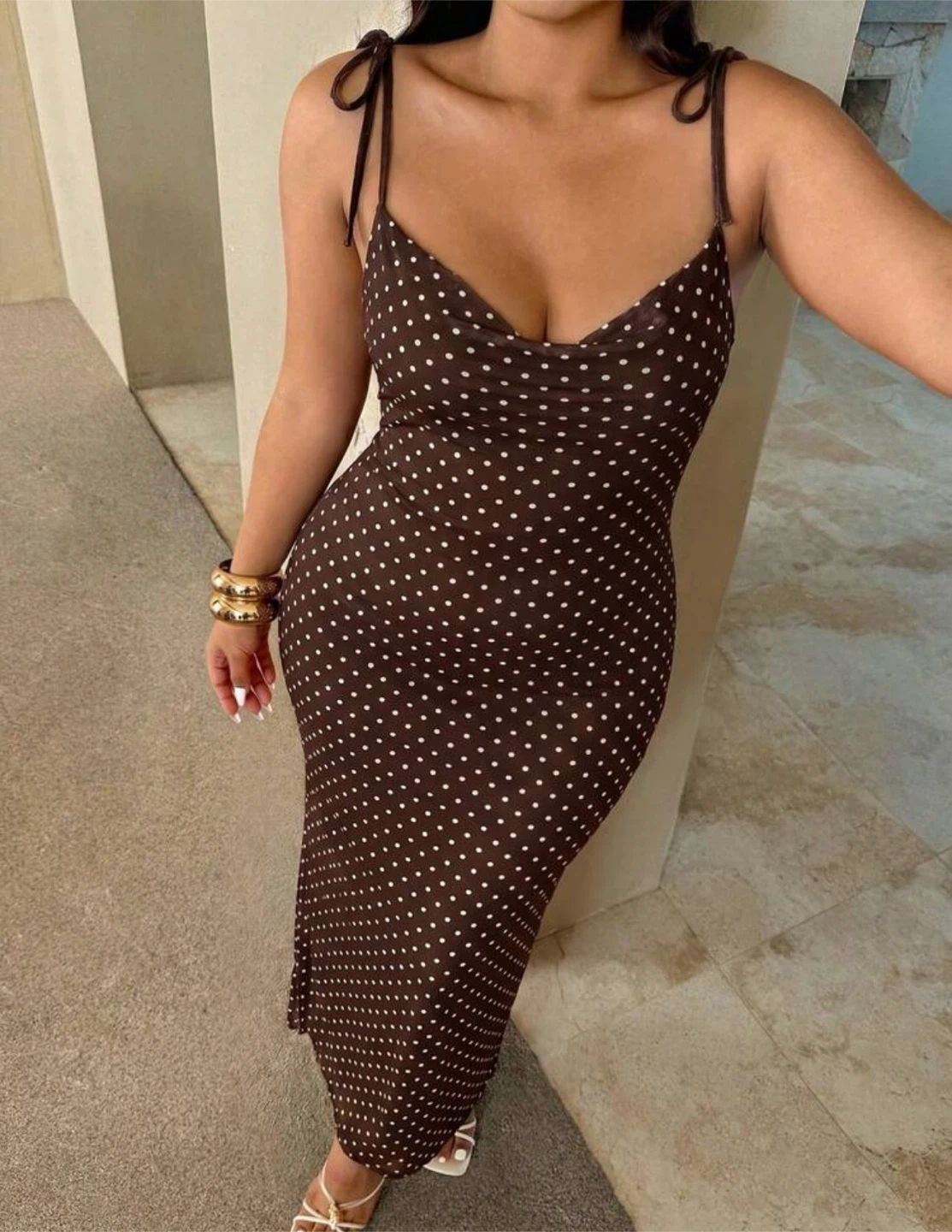 Brown Polka Dot Maxi Dress — Size 2XL - photo 4