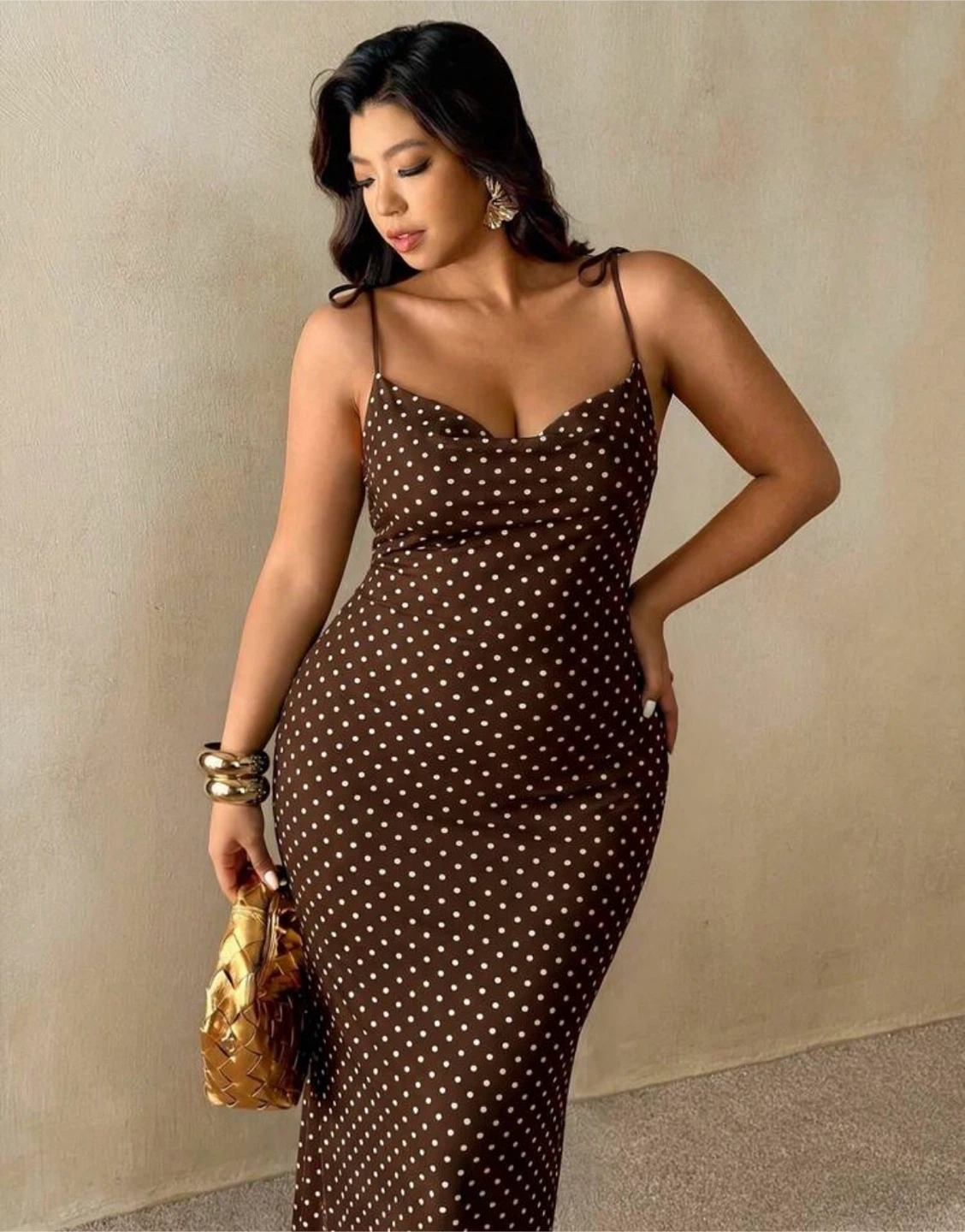 Brown Polka Dot Maxi Dress — Size 2XL - photo 5