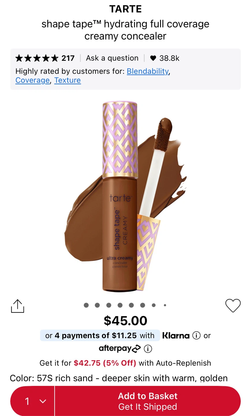Tarte Shape Tape Radiant Creamy Concealer 57S Rich Sand