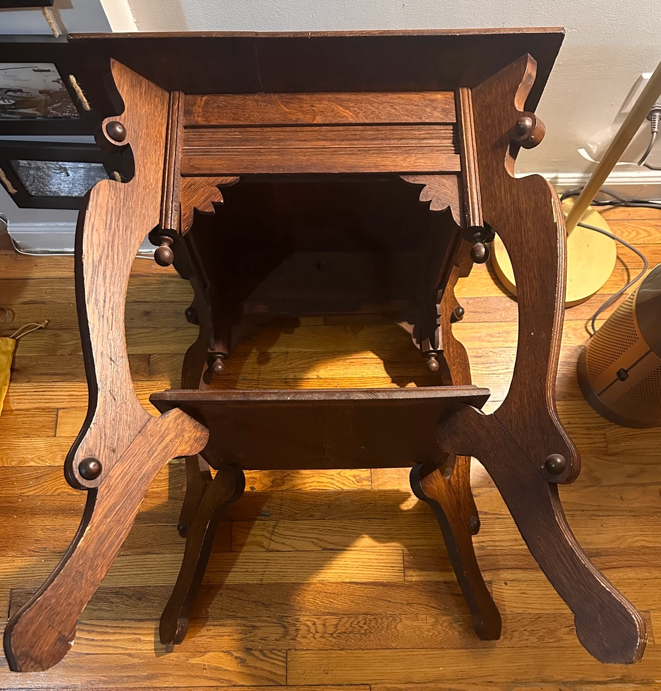 Antique Eastlake Oak Two-Tier Side Table Quarter-Sawn Oak-As-Is