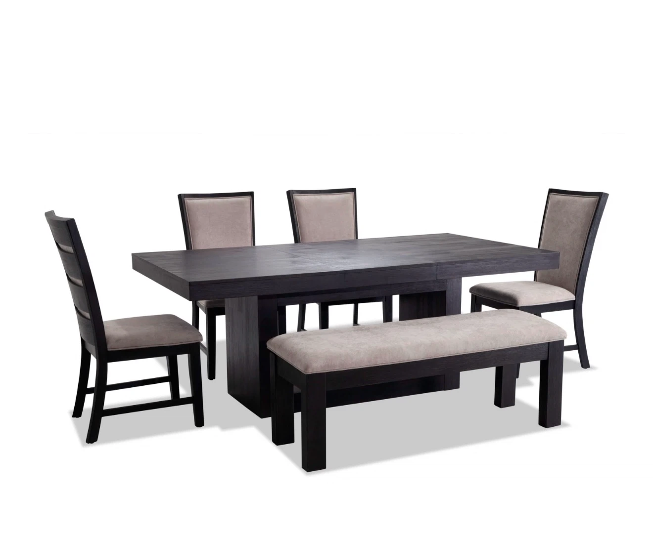 Dark Wood Dining Table Set with 4 Chairs and Bench