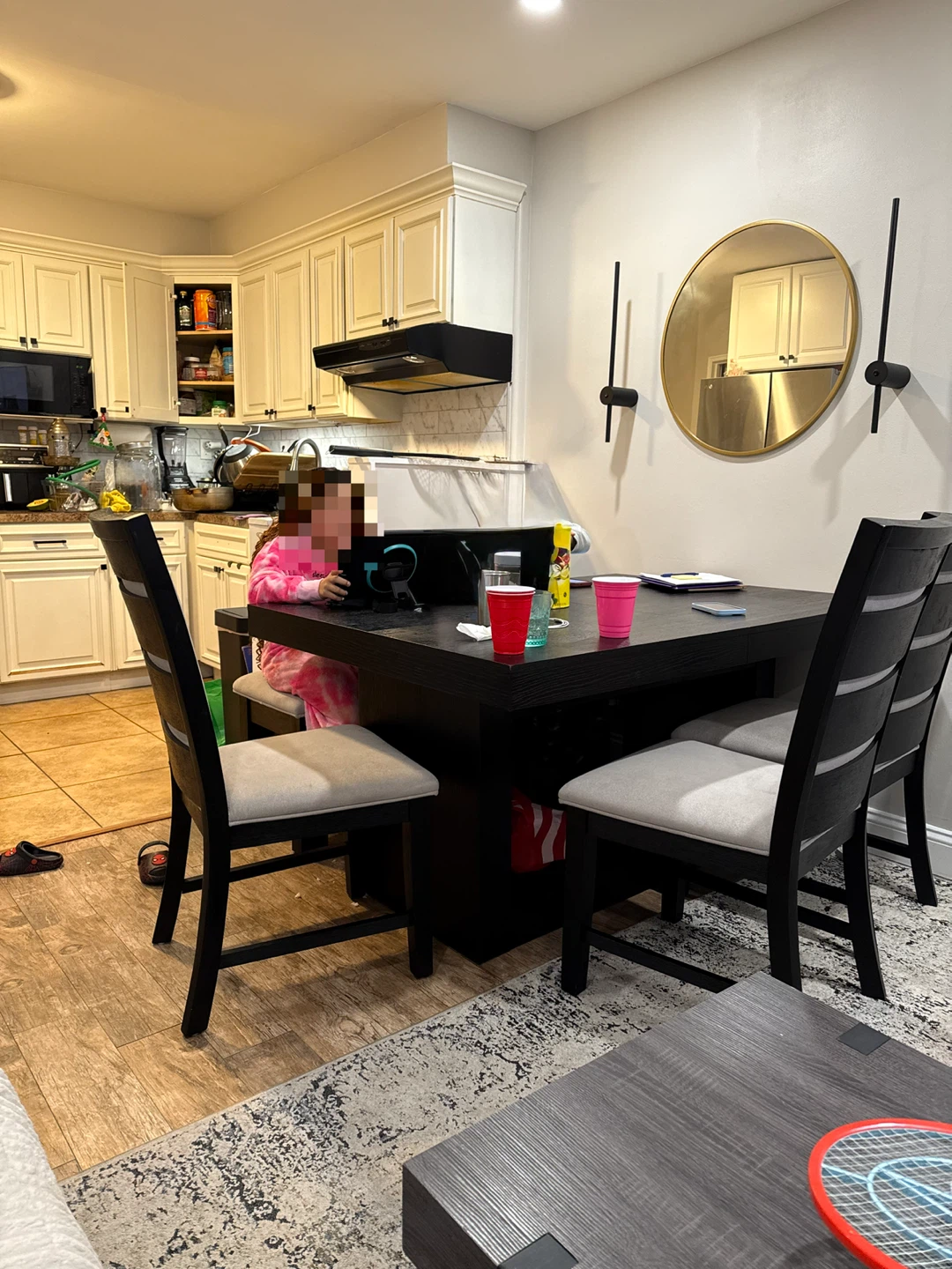 Dark Wood Dining Table Set with 4 Chairs and Bench - photo 4