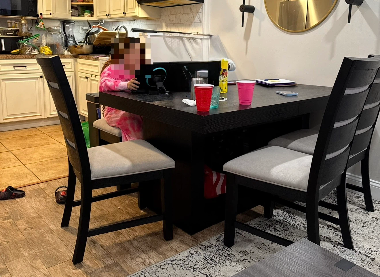 Dark Wood Dining Table Set with 4 Chairs and Bench - photo 5
