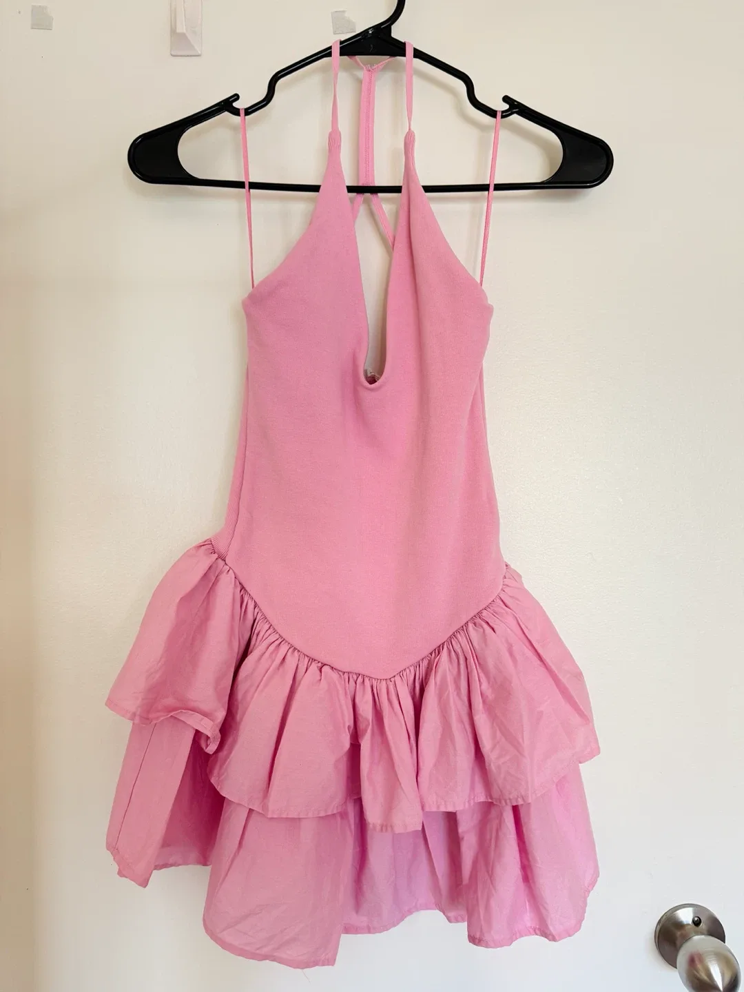 Pink Halter Dress with Ruffles