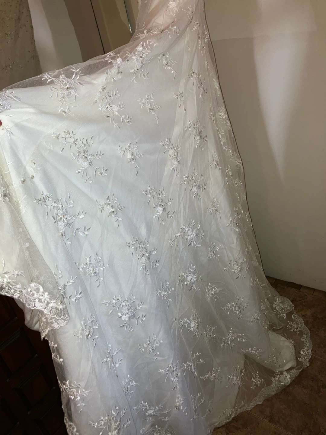 White strapless wedding dress with bead and lace embellishments - photo 5