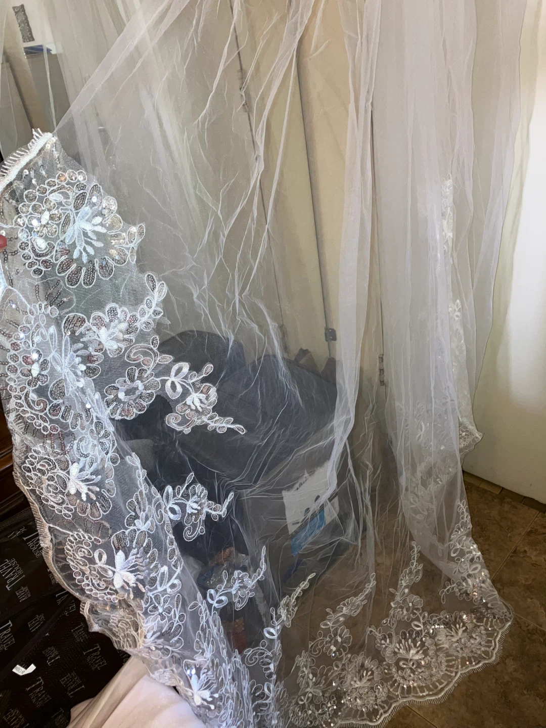 New-Long White Lace and Sequin Wedding Veil - photo 3