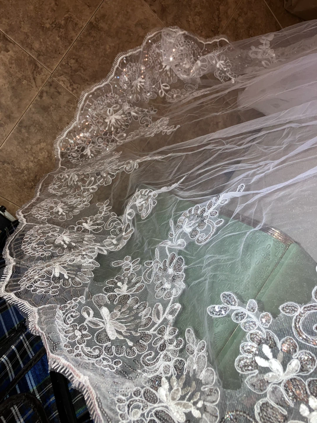 New-Long White Lace and Sequin Wedding Veil - photo 4