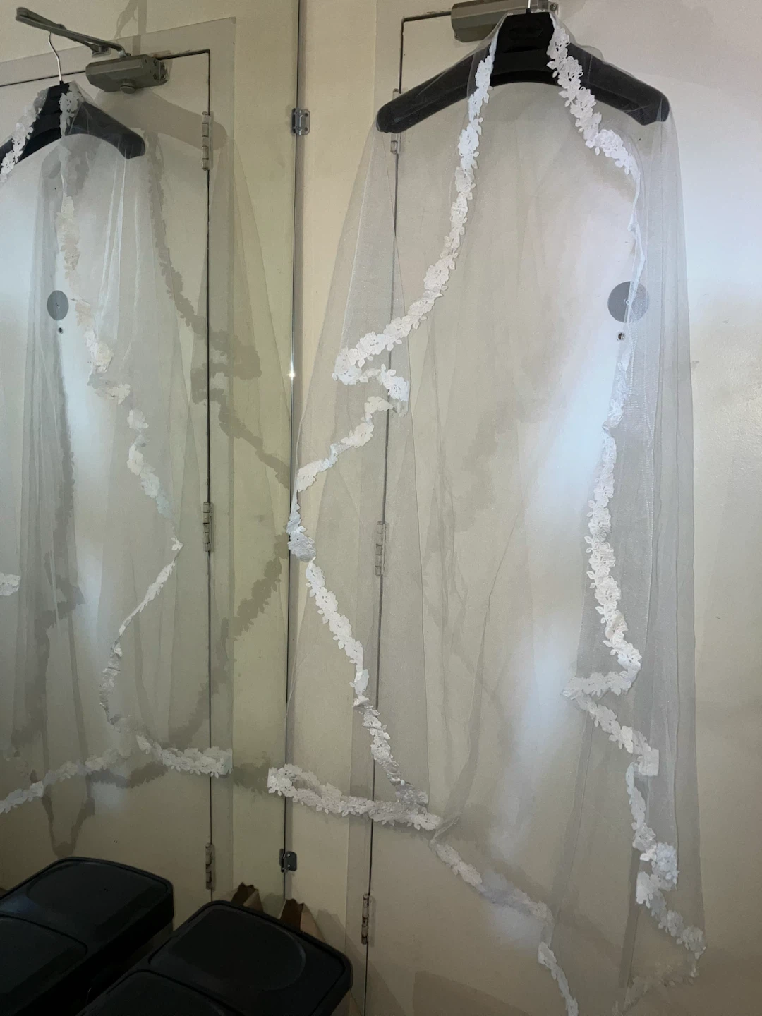 White Wedding Veil with Floral Trim