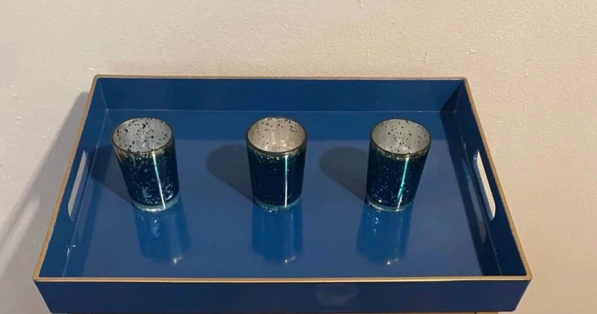 Royal Blue Tray & Tea Light Candle Holders $10