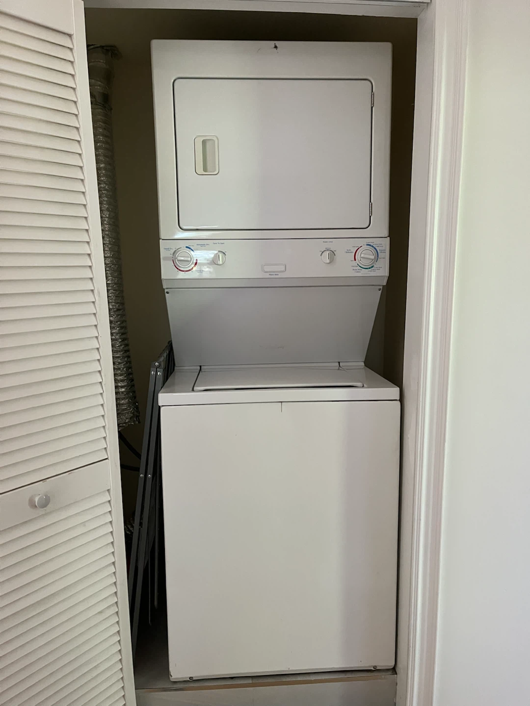 White Frigidaire Stackable Washer and Dryer