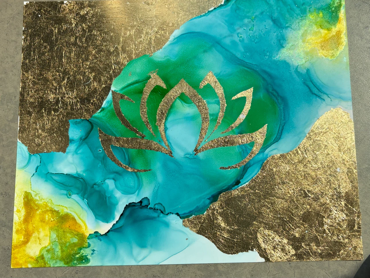 Alcohol Ink Art Lotus Painting Gold Leaf - photo 2