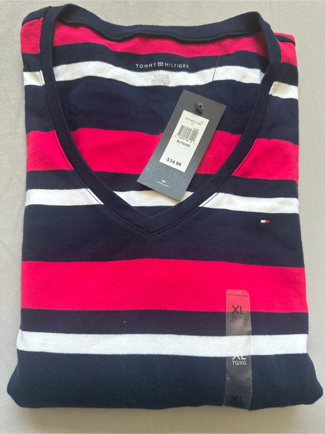 Tommy Hilfiger Striped Long Sleeve V-Neck T-Shirt XL