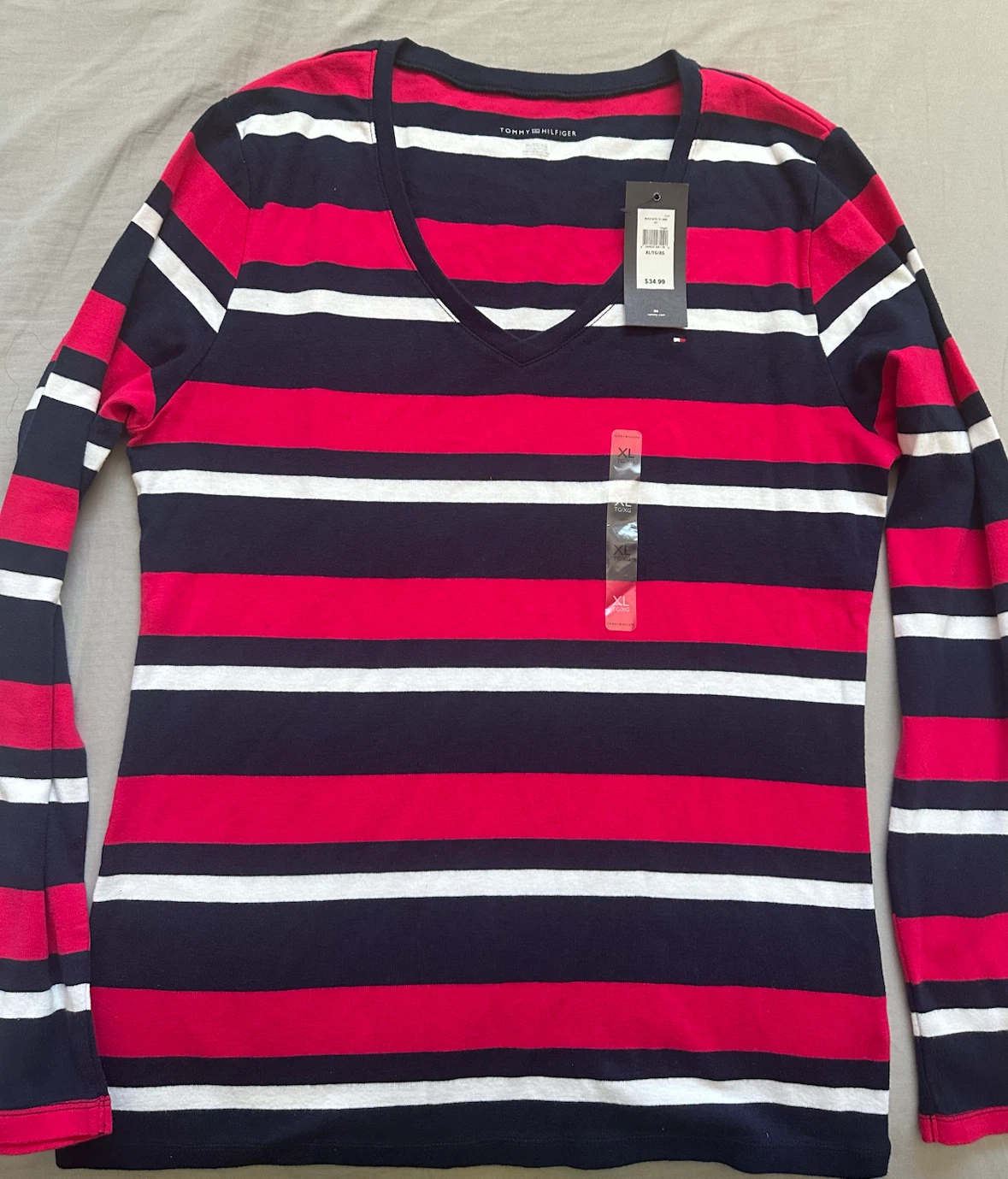 Tommy Hilfiger Striped Long Sleeve V-Neck T-Shirt XL - photo 2