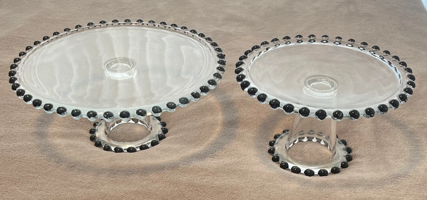 Set of 2 Clear Glass Cake Stands with Black Beaded Trim - photo 2