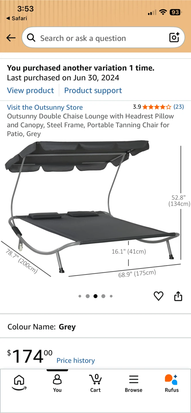 Outsunny Double Chaise Lounge with Canopy - photo 3
