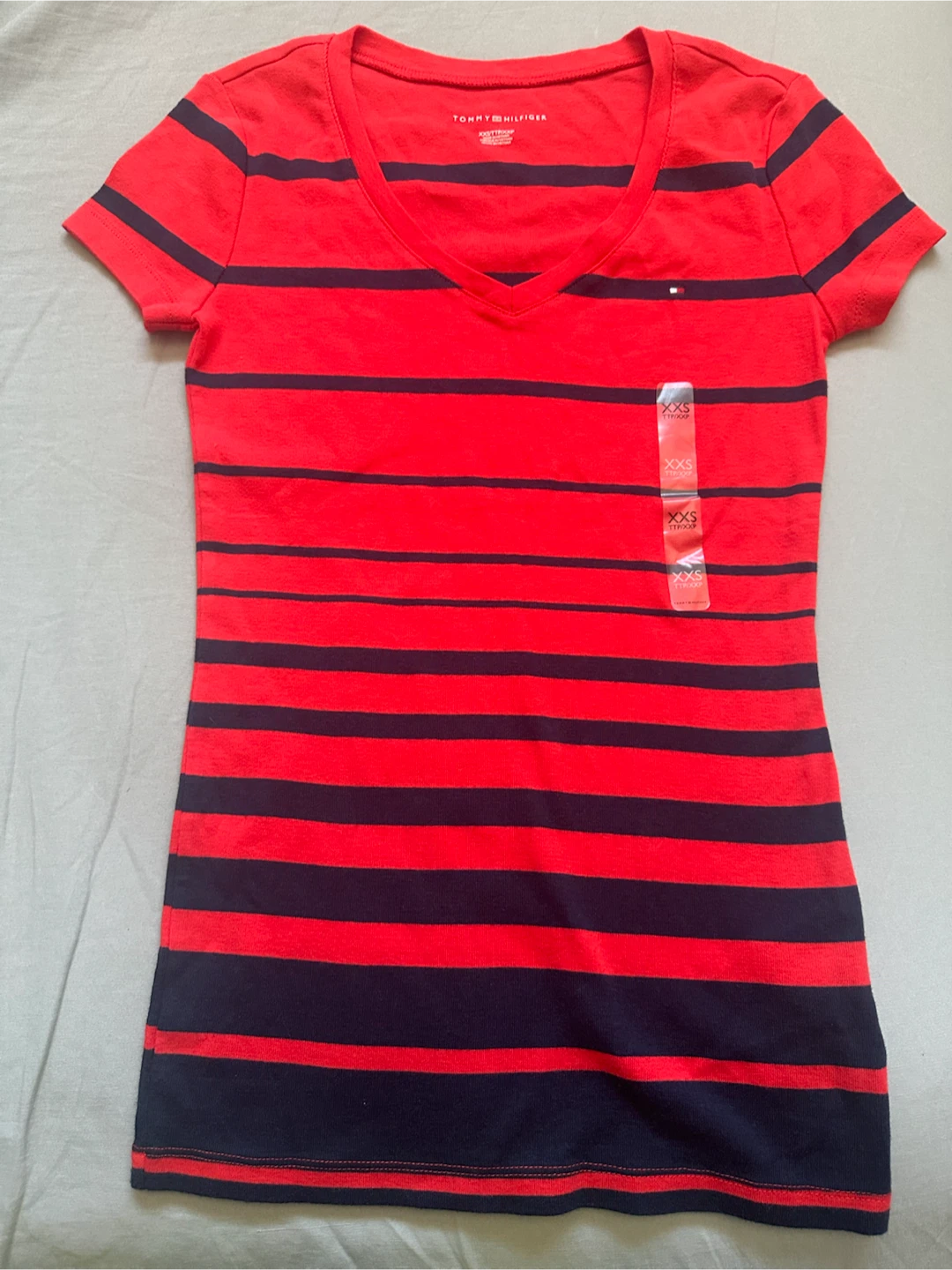 Tommy Hilfiger Red & Navy Striped V-Neck T-Shirt - XXS - photo 2