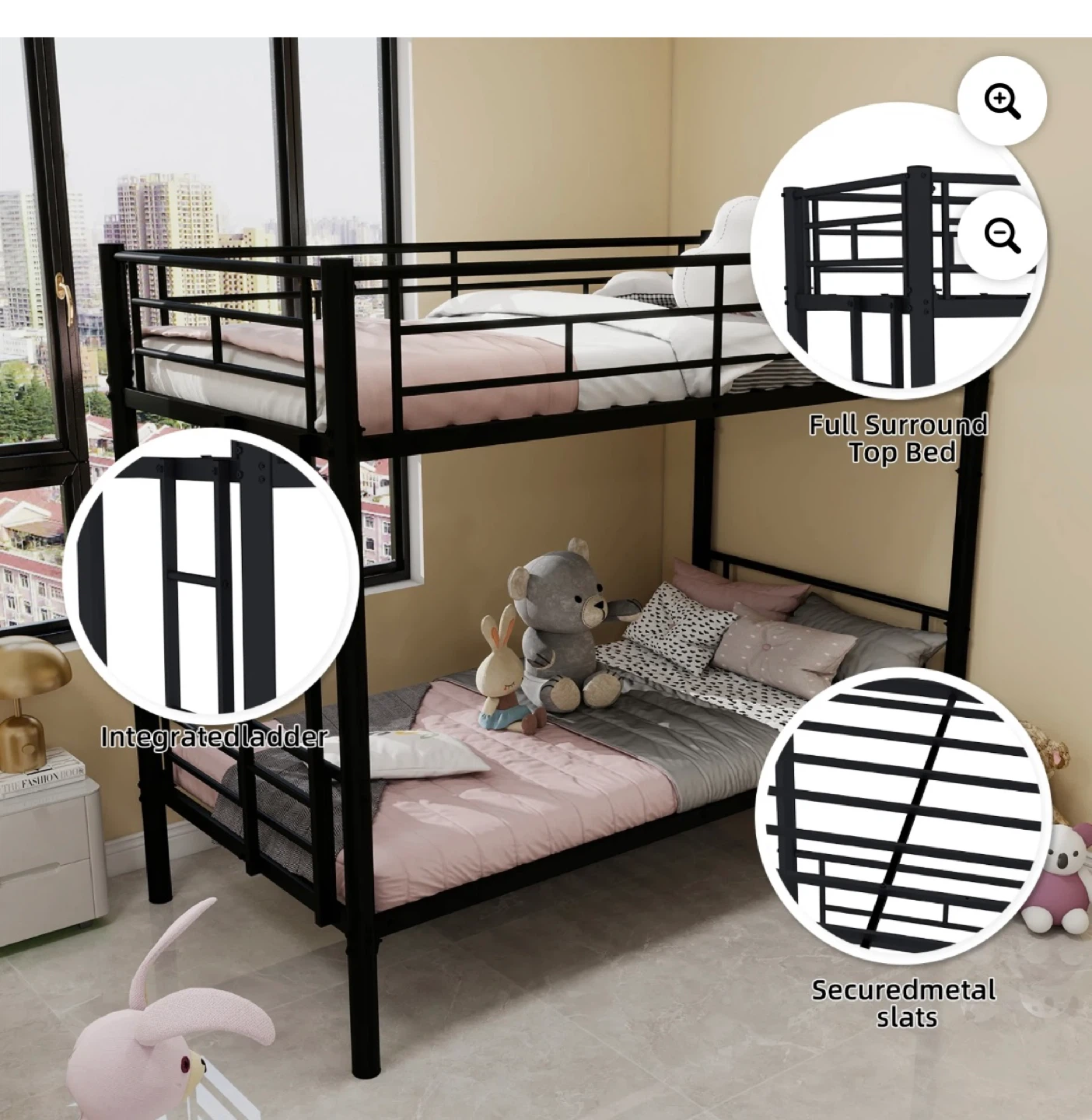 Black Metal Twin Bunk Bed with Integrated Ladder - photo 5