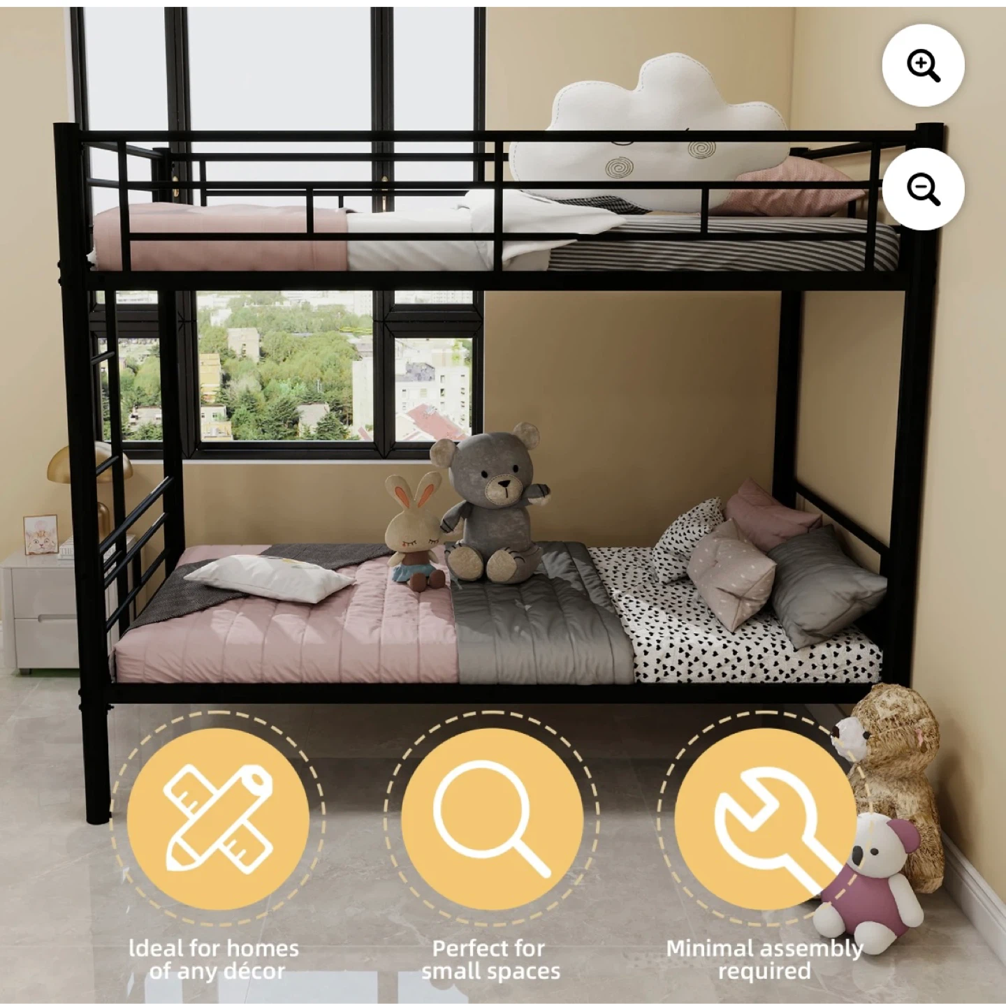Black Metal Twin Bunk Bed with Integrated Ladder - photo 4