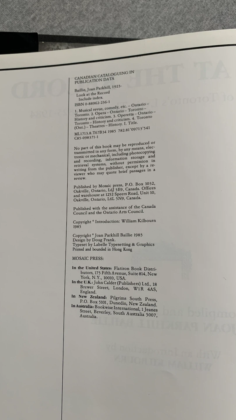 Look at the Record: Toronto's Lyric Theatres 1825-1984 - photo 4