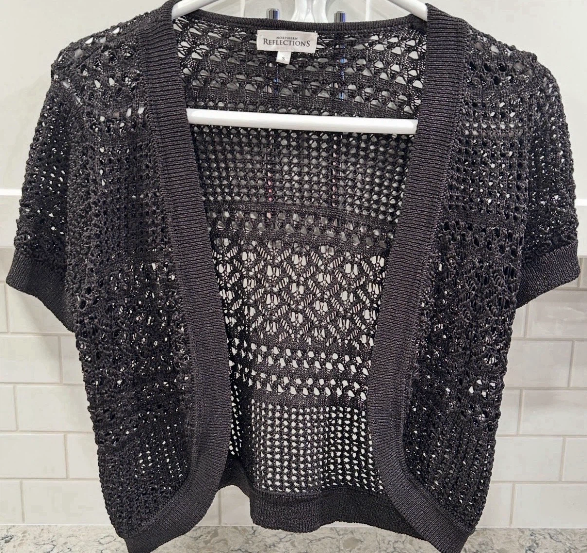 Women’s Northern Reflections Black Crochet Crop Sweater (Size S)
