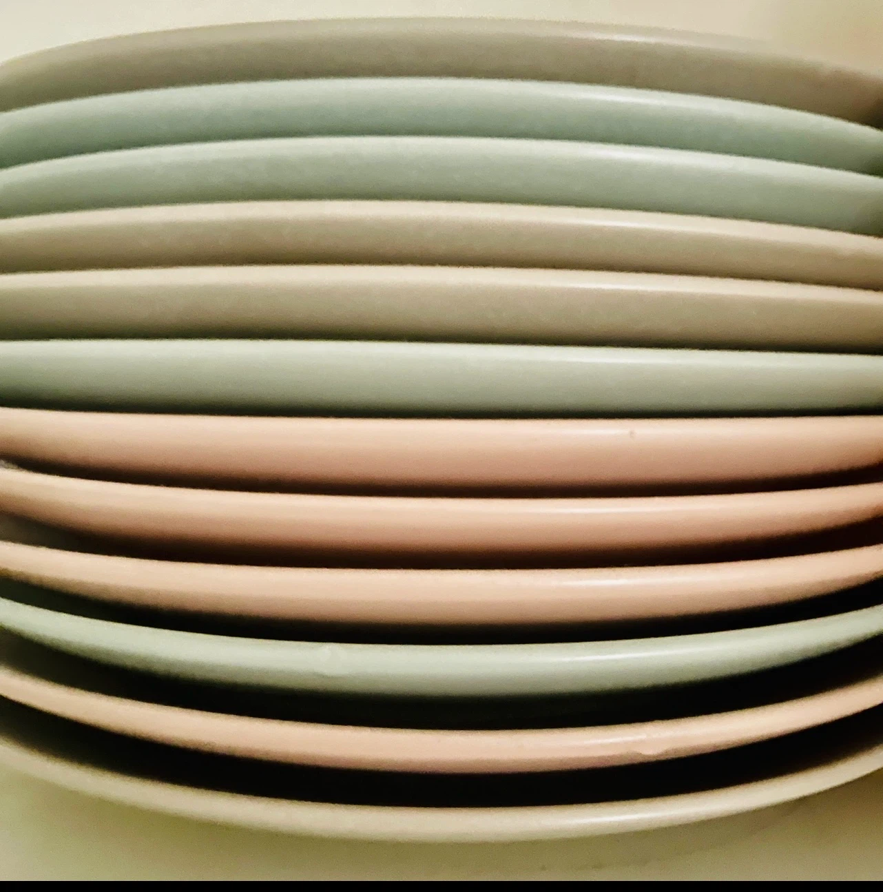 12 pastel coloured dinner plates