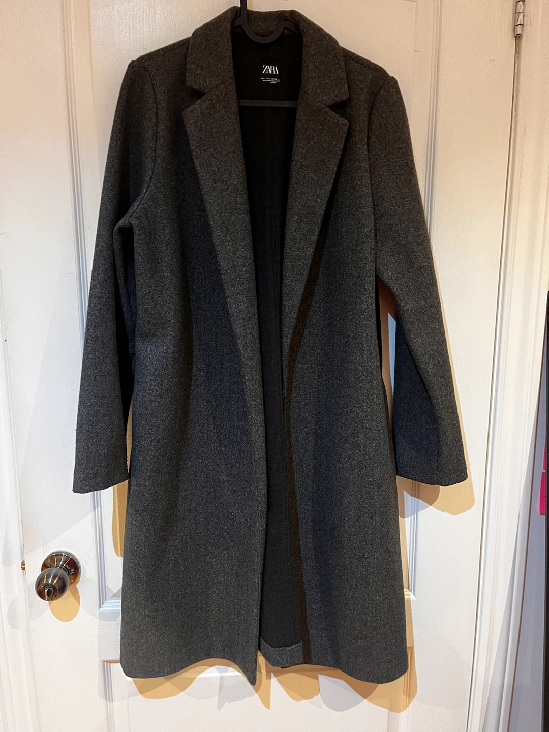 Zara Charcoal Gray Open-Front Longline Coat