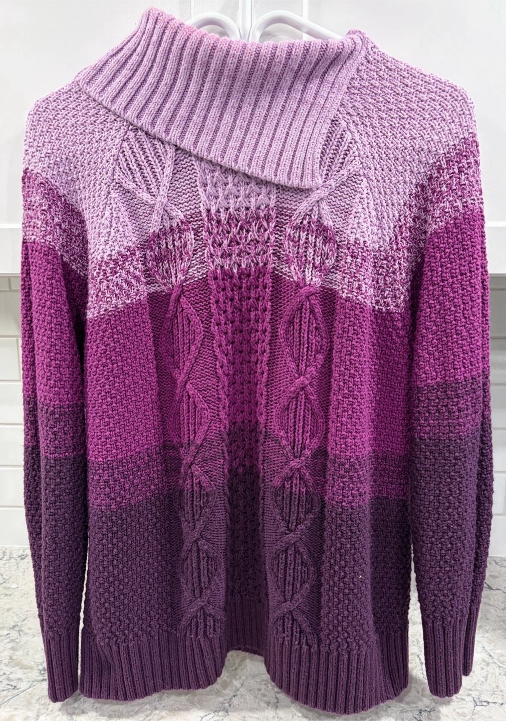 Womens Cowl Neck Ombre Cable Knit Sweater (Size L)