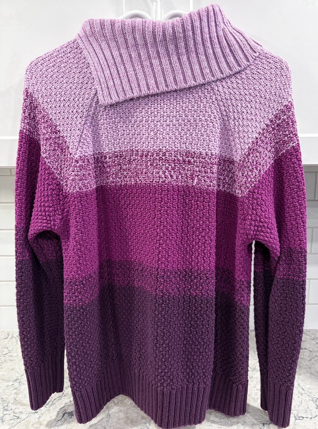 Womens Cowl Neck Ombre Cable Knit Sweater (Size L) - photo 2