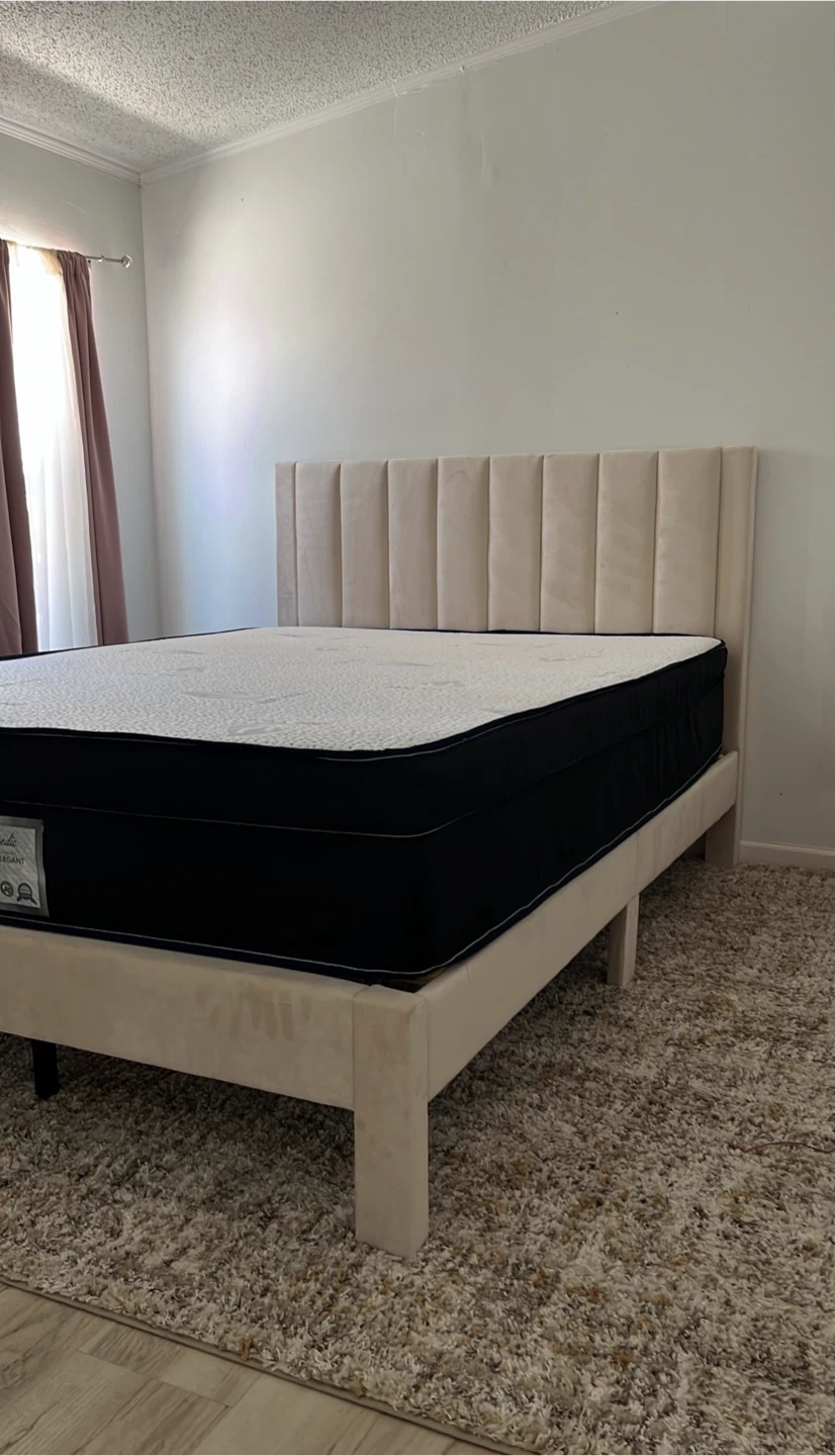 Tufted Upholstered Bed Frame with Mattress
